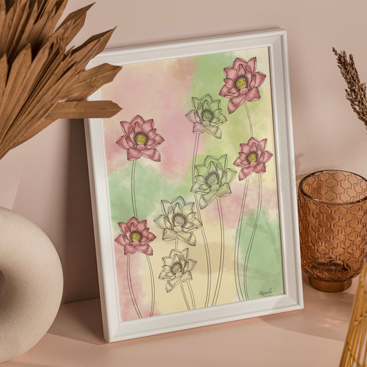 Indian lotus art print - Botanical wall decor