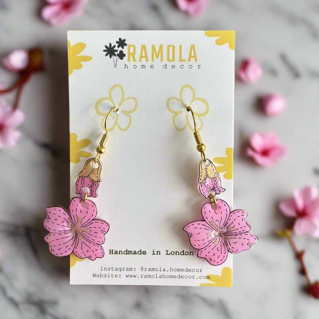 Cherry blossoms long earrings - handmade