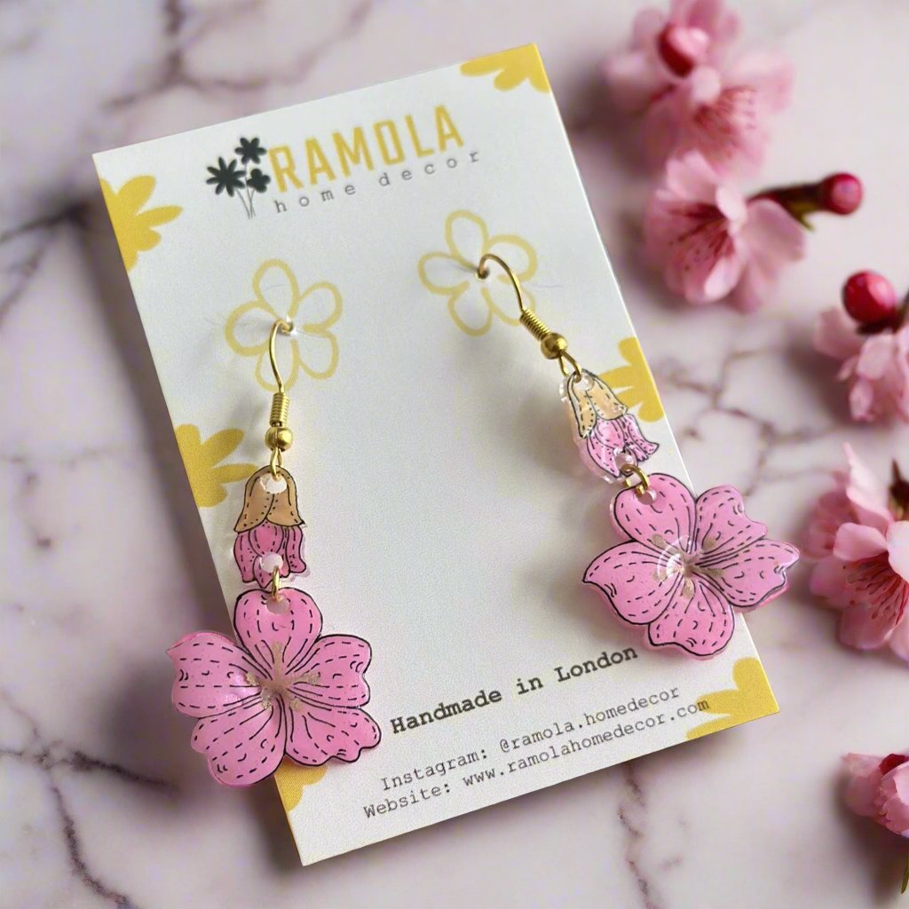 Cherry blossoms long earrings - handmade
