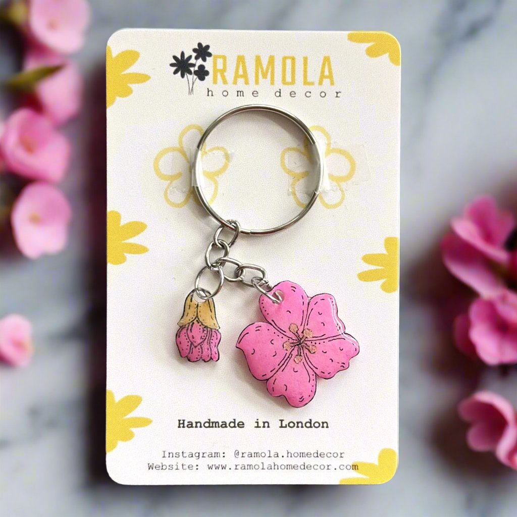 Cherry blossoms keyring - handmade