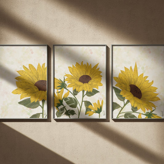 Sunflowers. Set of 3 art prints on 100% recycled paper
