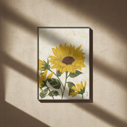 Sunflower design art print on 100% recycled paper