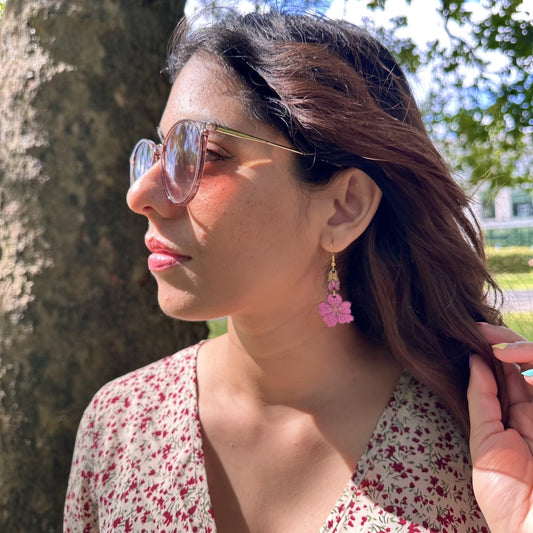 Cherry blossoms long earrings - handmade