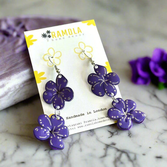 Plumeria long earrings - handmade