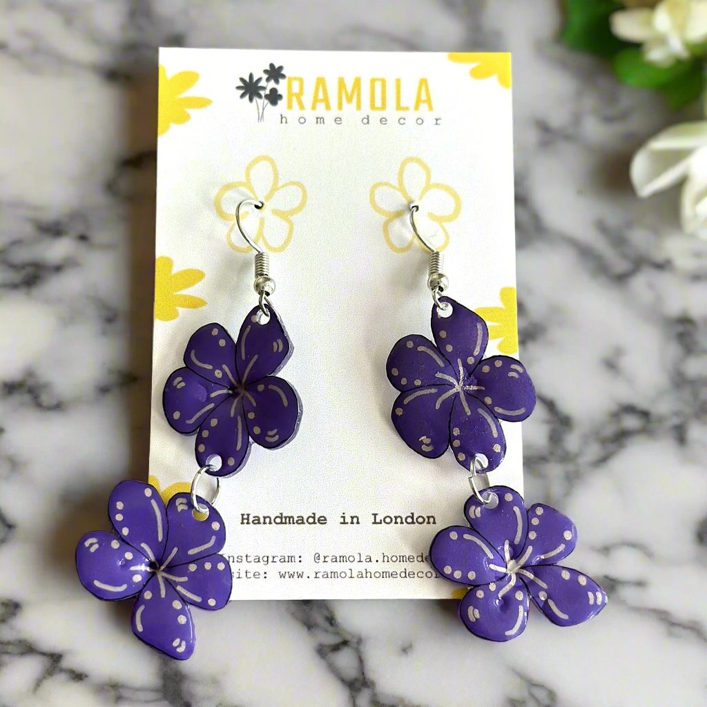 Plumeria long earrings - handmade