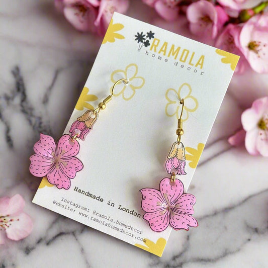 Cherry blossoms long earrings - handmade