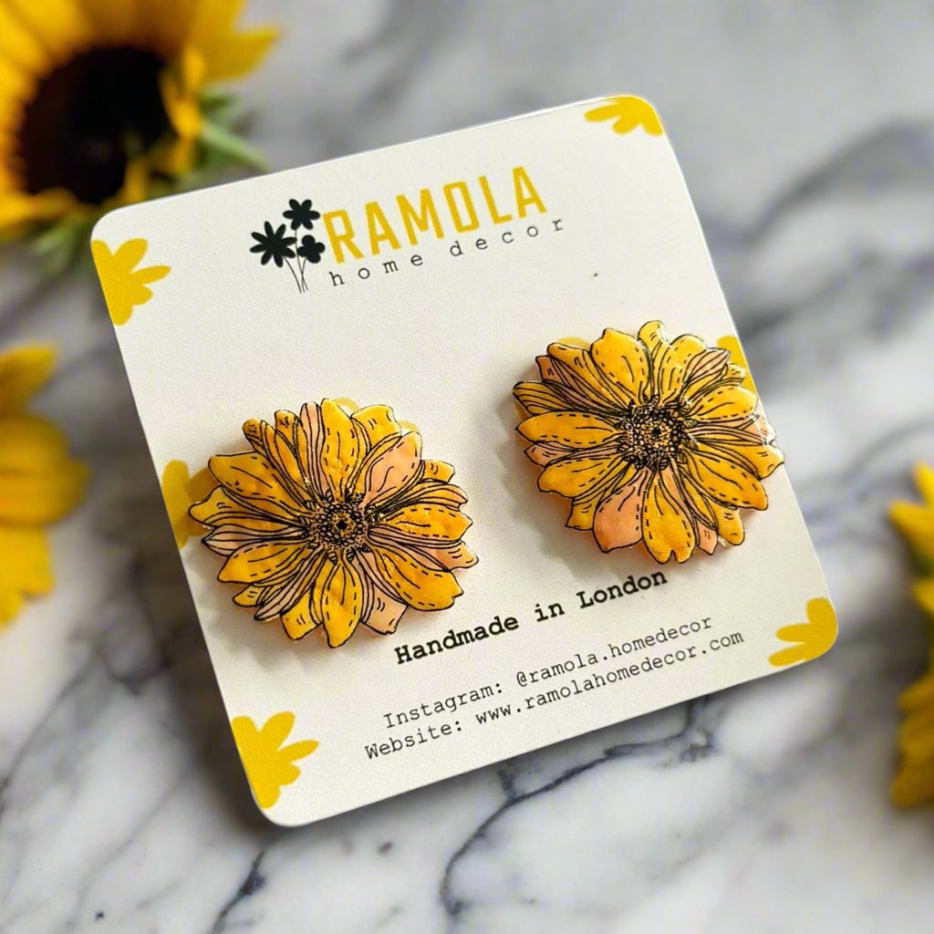 Sunflower stud earrings - handmade