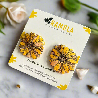 Sunflower stud earrings - handmade