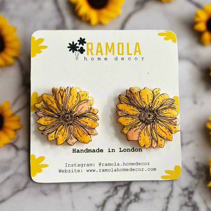 Sunflower stud earrings - handmade