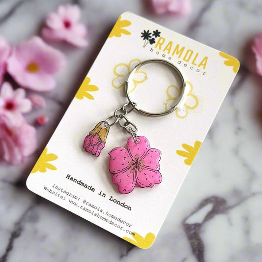 Cherry blossoms keyring - handmade