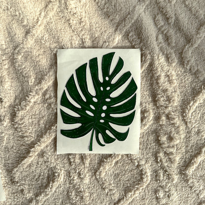 Monstera leaf & Orange flower stickers: Set of 5