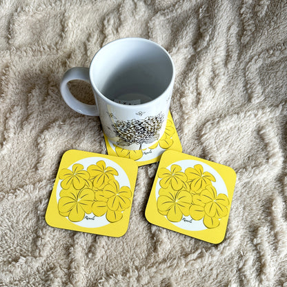 Yellow floral coaster: Single