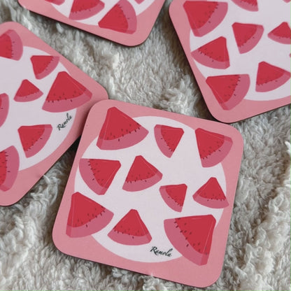 Pink watermelon coasters: Set of 4