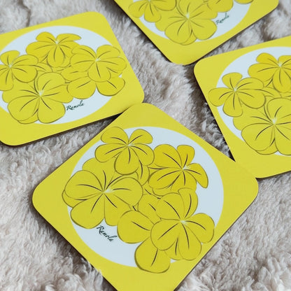 Yellow floral coasters: Set of 4