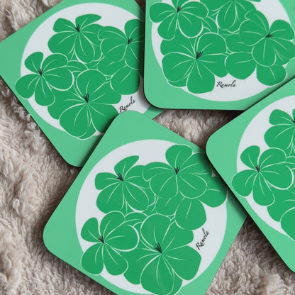 Green floral coasters: Set of 4