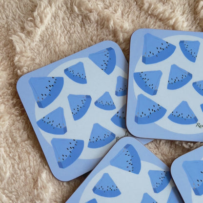 Blue watermelon coasters: Set of 4