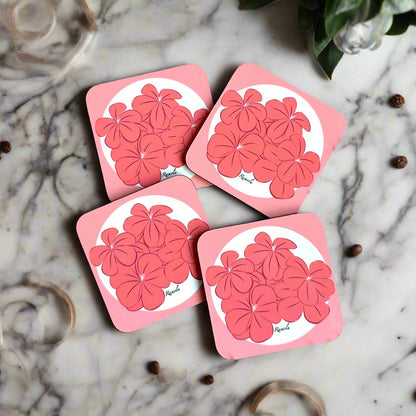 Pink floral coasters: Set of 4