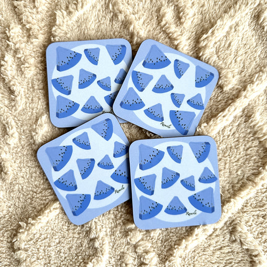 Blue watermelon coasters: Set of 4