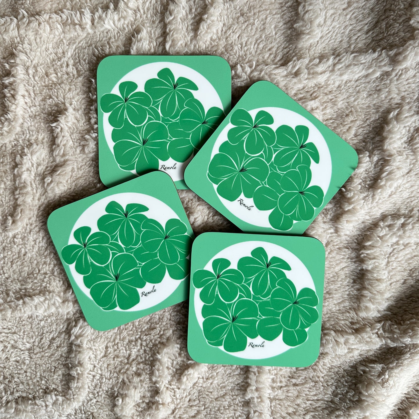 Green floral coasters: Set of 4