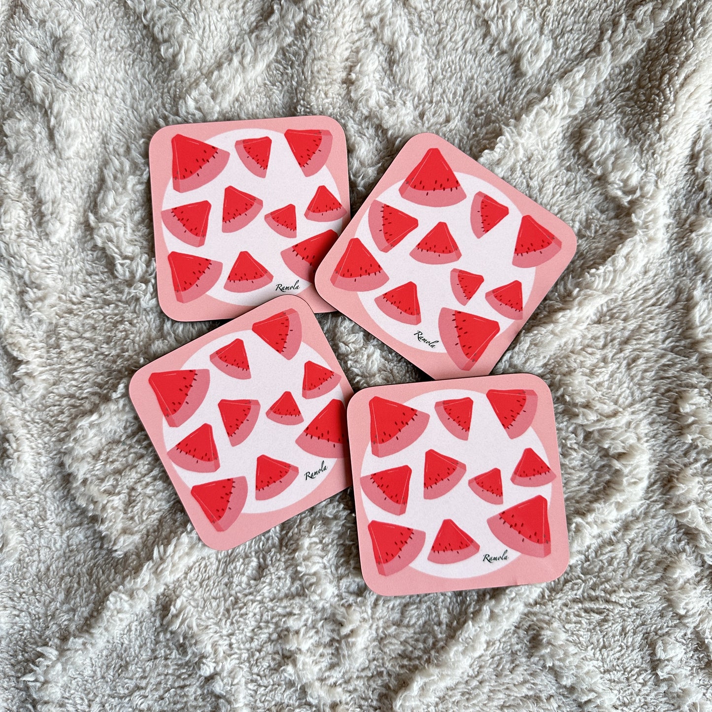 Pink watermelon coasters: Set of 4