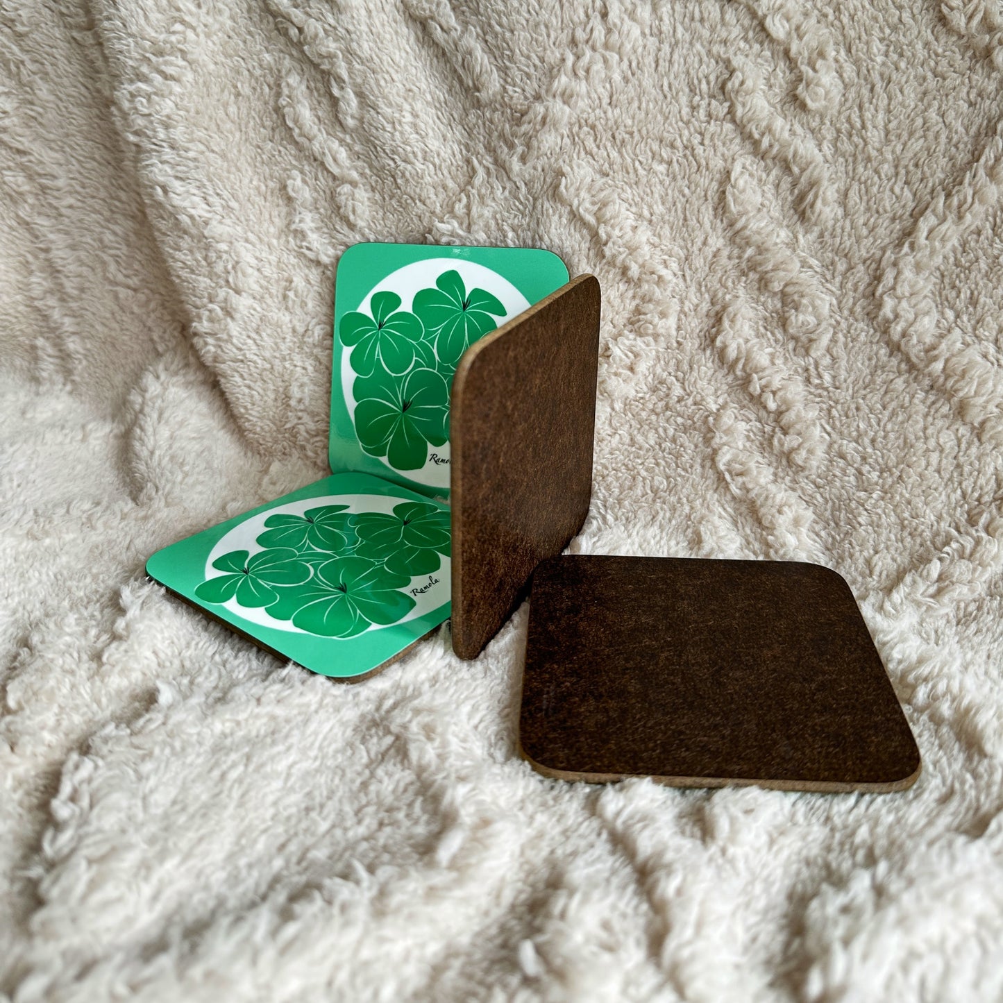 Green floral coaster: Single