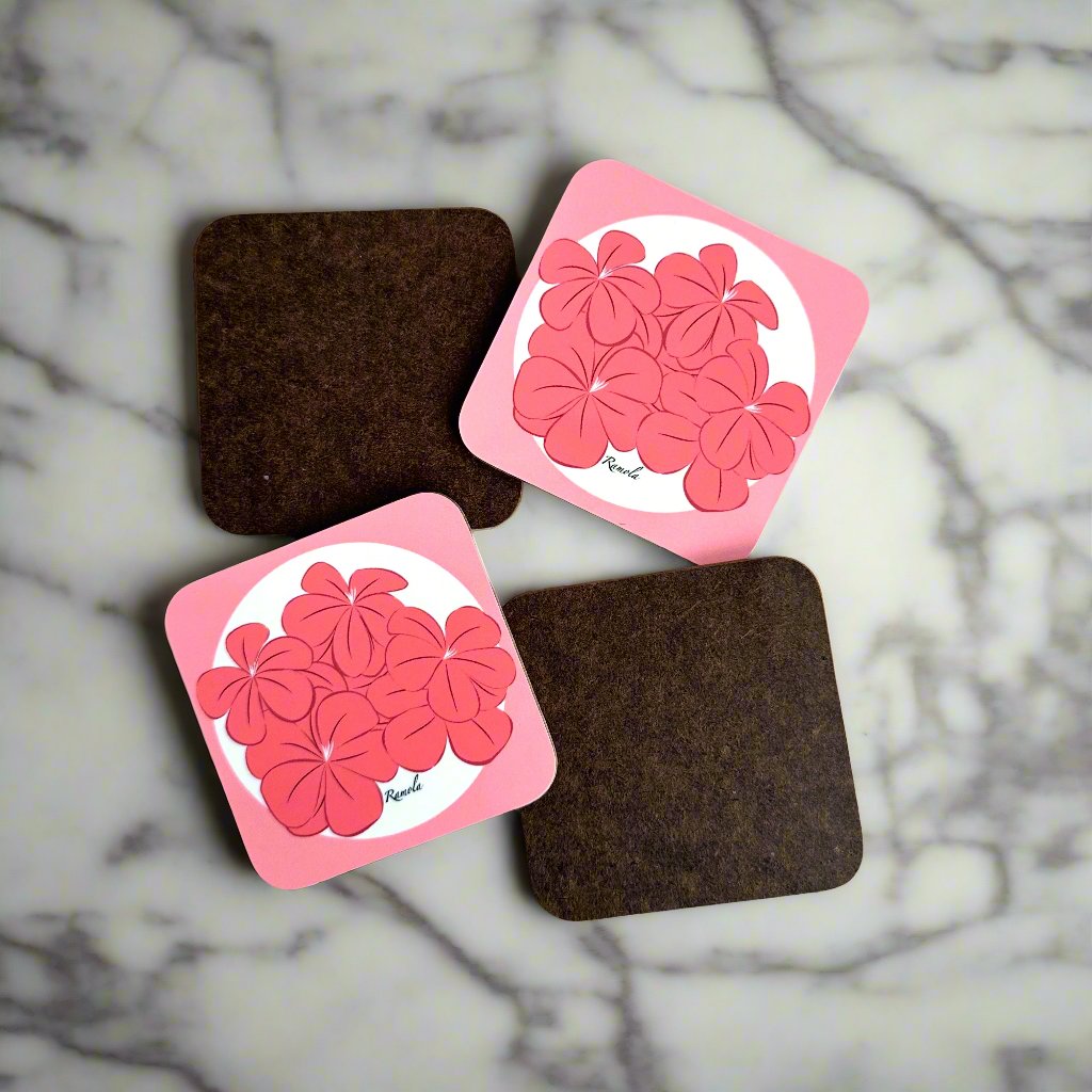 Pink floral coasters: Set of 4 – Ramola Home Decor