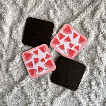 Pink watermelon coasters: Set of 4