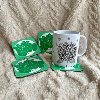 Green floral coasters: Set of 4