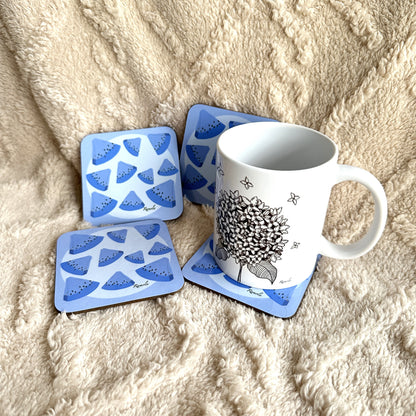 Blue watermelon coasters: Set of 4