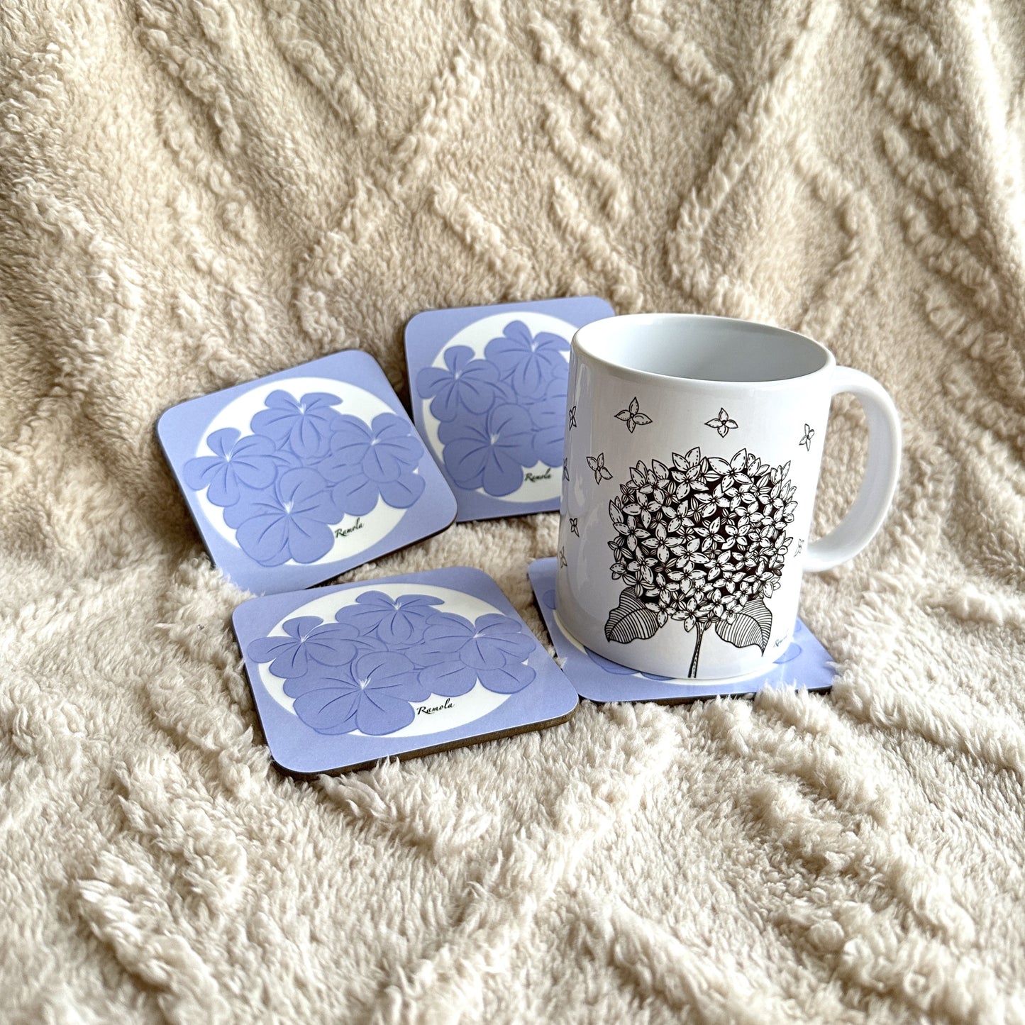 Lavender floral coasters: Set of 4