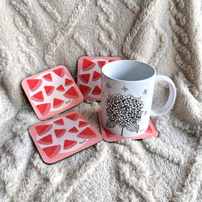 Pink watermelon coasters: Set of 4