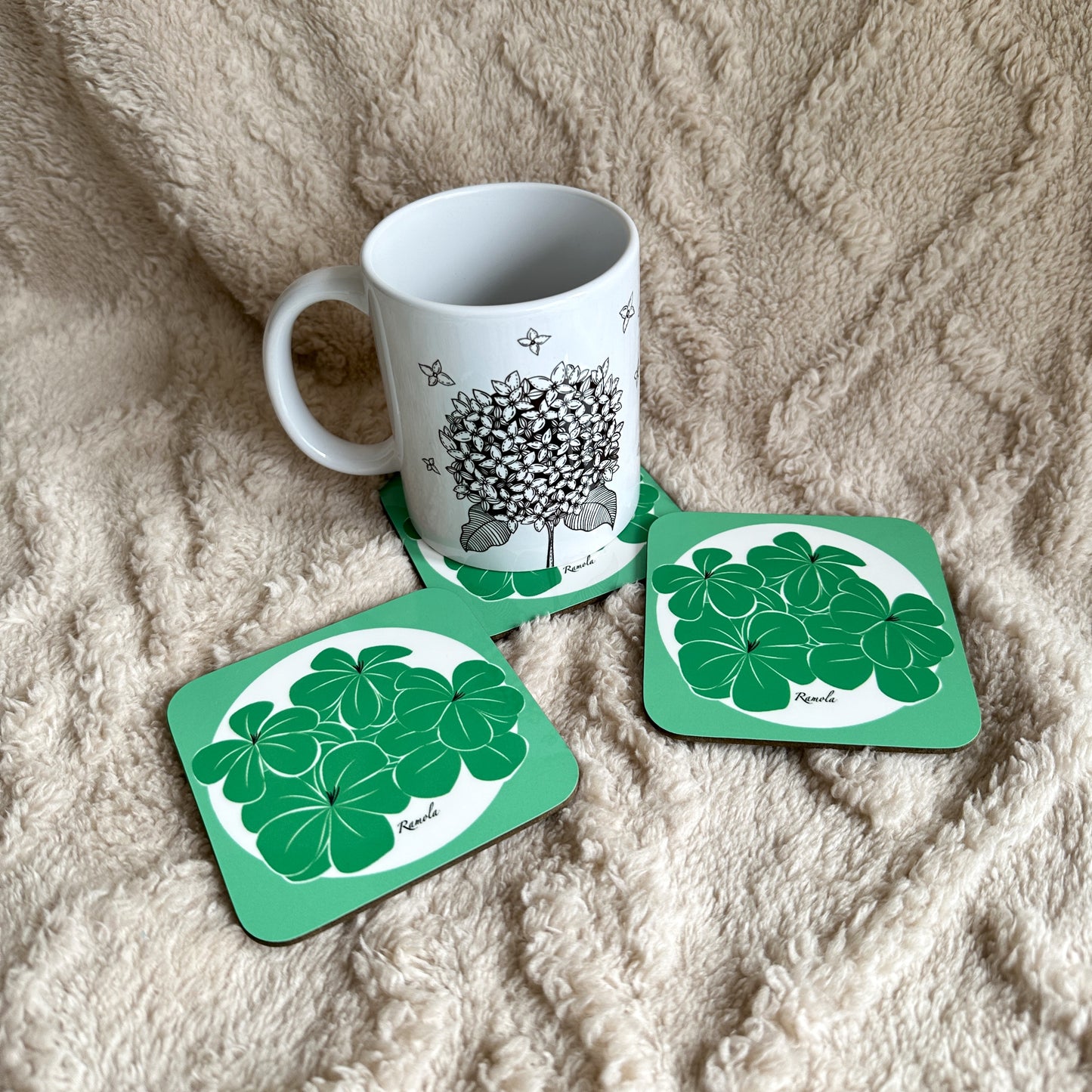 Green floral coaster: Single